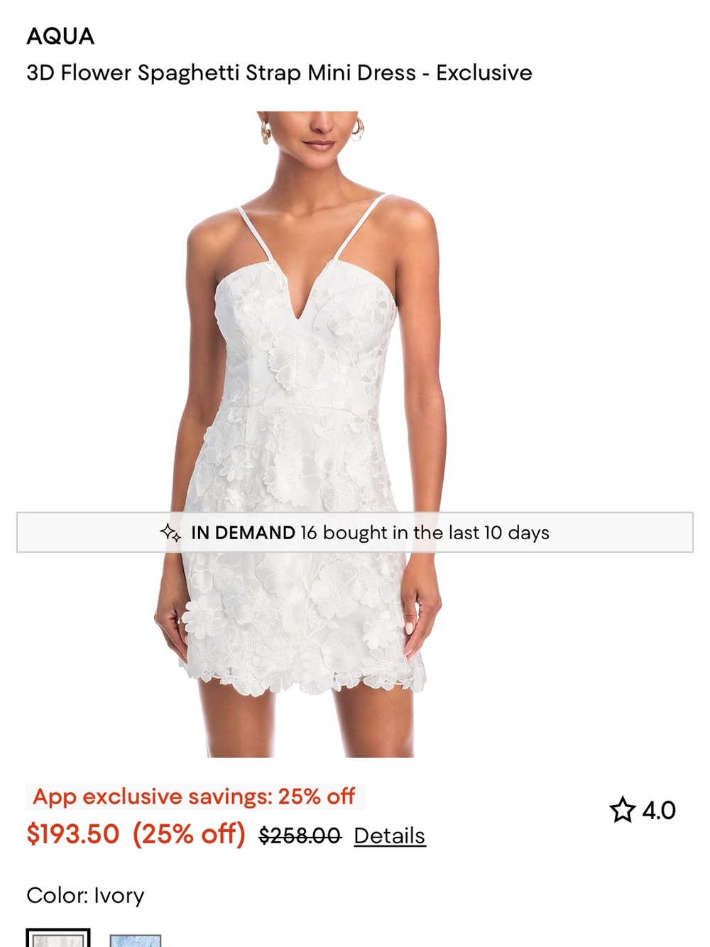 Aqua 3D Floral Spaghetti Strap Mini Dress